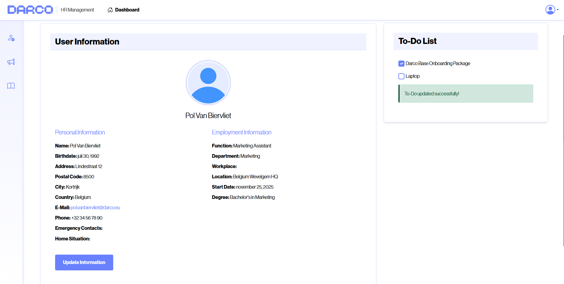 Employee — Dashboard overview